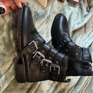 Rebecca Minkoff Black Multi-Buckle Combat Boots